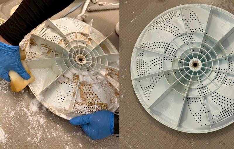 洗濯槽の簡易洗浄を行う様子